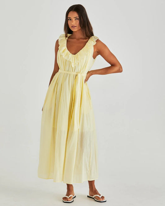 Sass Lilla Ruffled Neck Dress - Butter Yellow