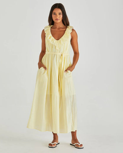Sass Lilla Ruffled Neck Dress - Butter Yellow
