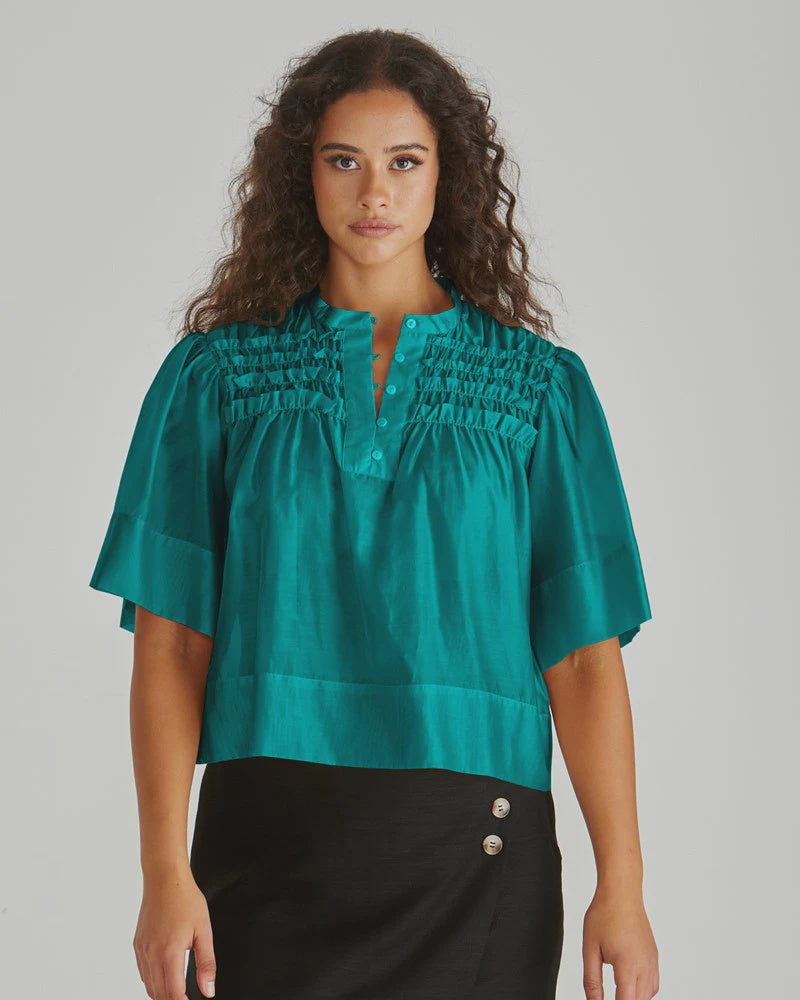 Sass Fillip Ruffle Yoke Blouse - Sea Green
