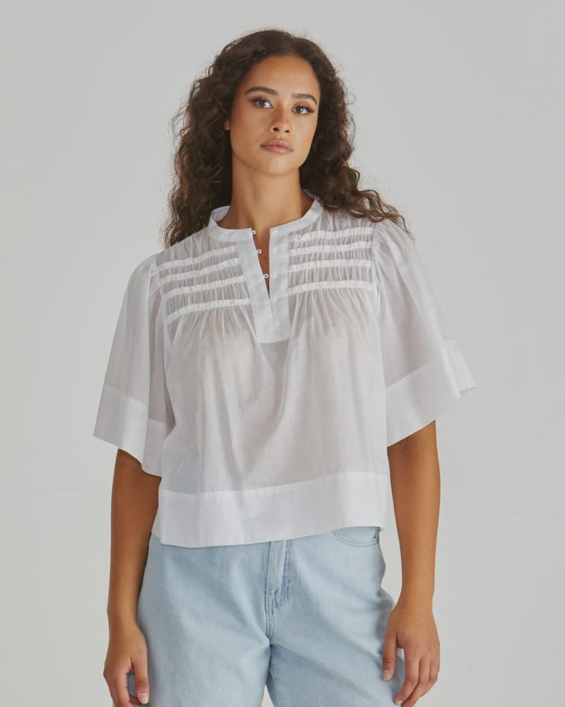 Sass Pammi Ruffle Yoke Blouse - White