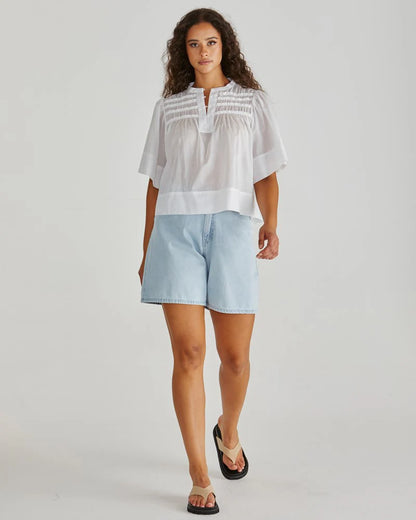 Sass Pammi Ruffle Yoke Blouse - White