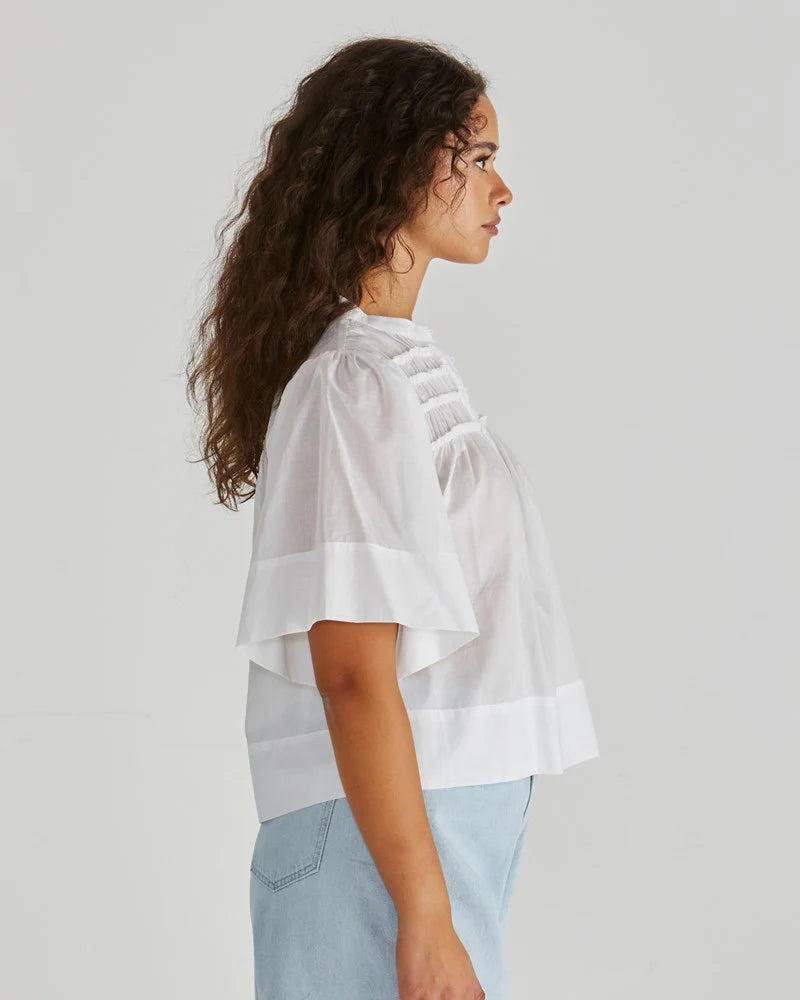 Sass Pammi Ruffle Yoke Blouse - White
