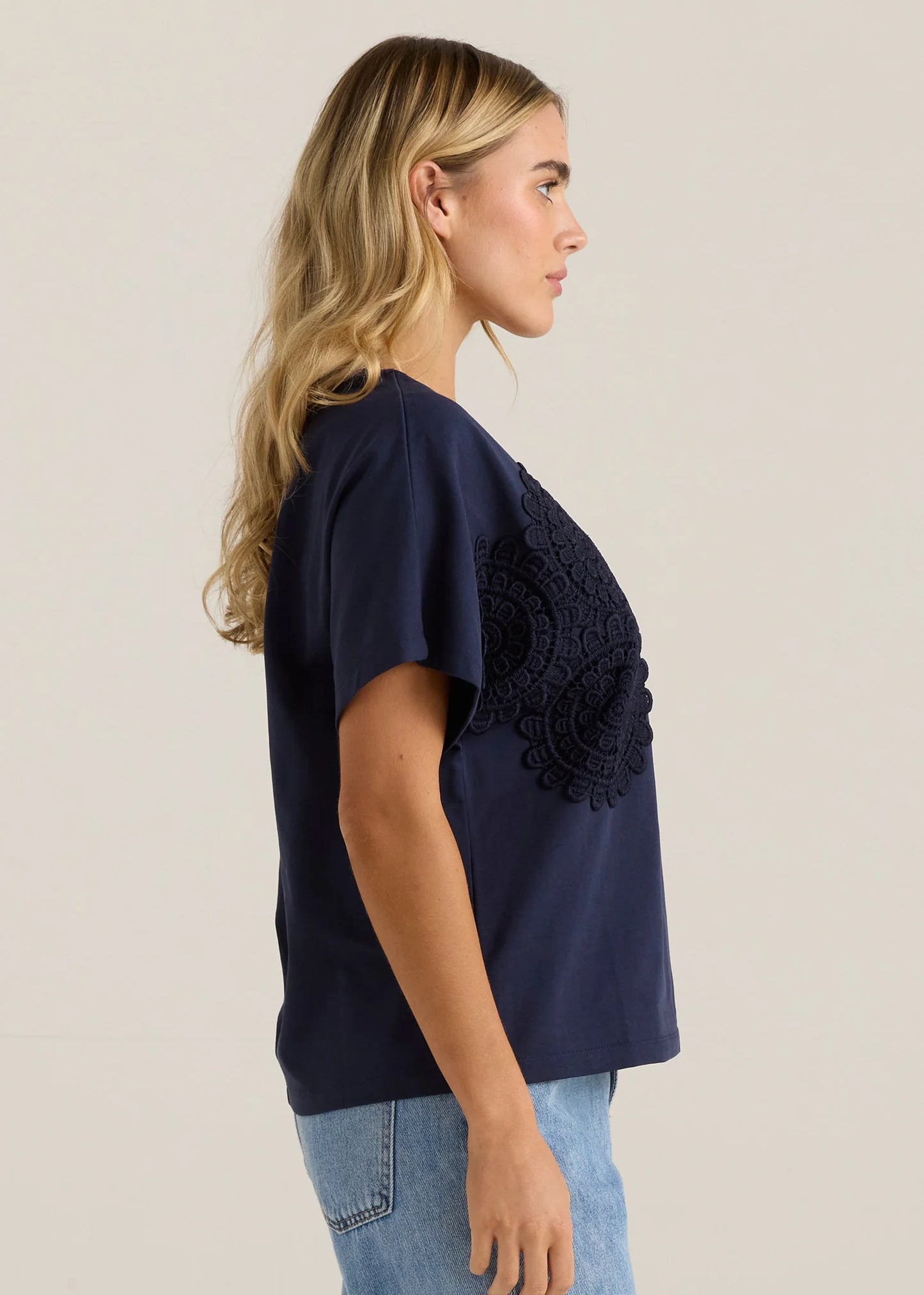 Sass Mira Crochet Tee - Navy