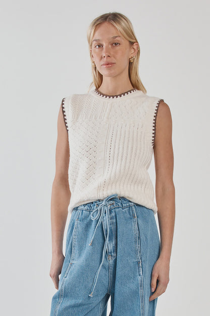 Sass Tonia Knit Vest - Cream/Mushroom Brown