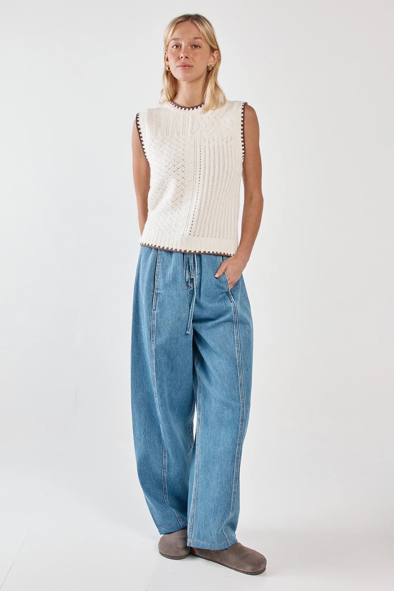 Sass Tonia Knit Vest - Cream/Mushroom Brown