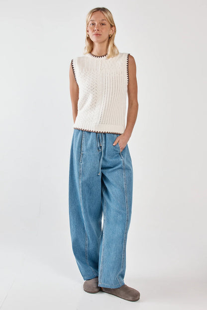 Sass Tonia Knit Vest - Cream/Mushroom Brown