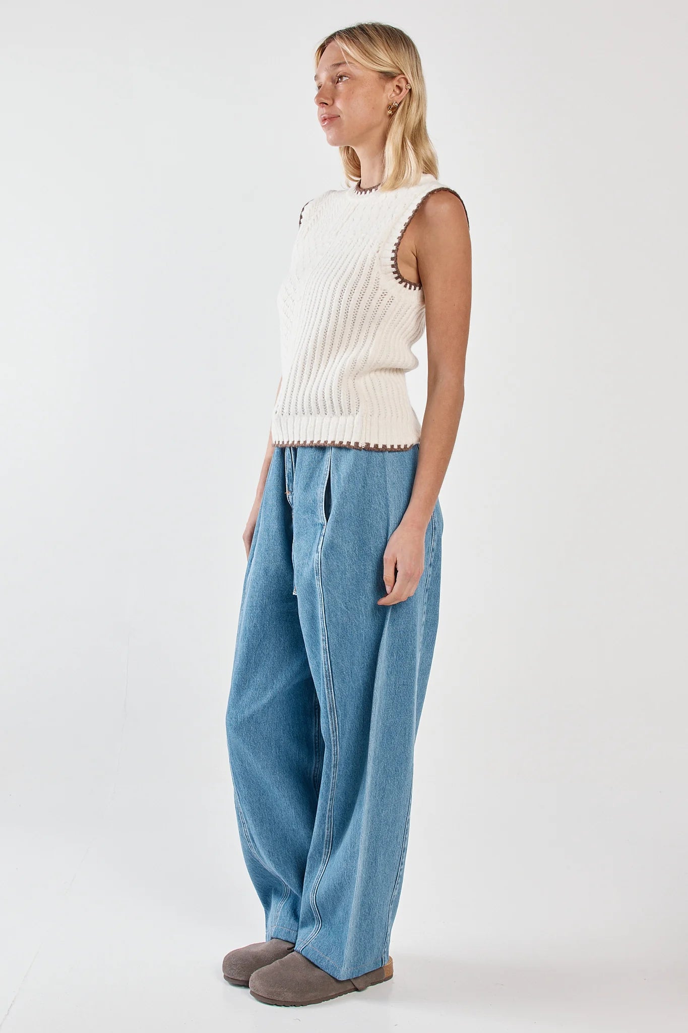 Sass Tonia Knit Vest - Cream/Mushroom Brown