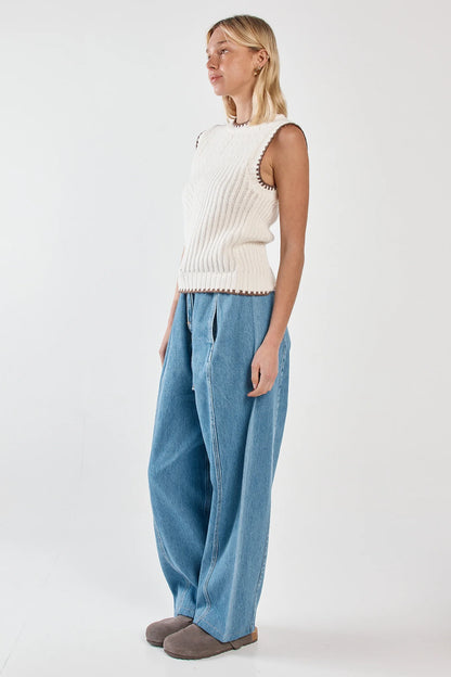 Sass Tonia Knit Vest - Cream/Mushroom Brown
