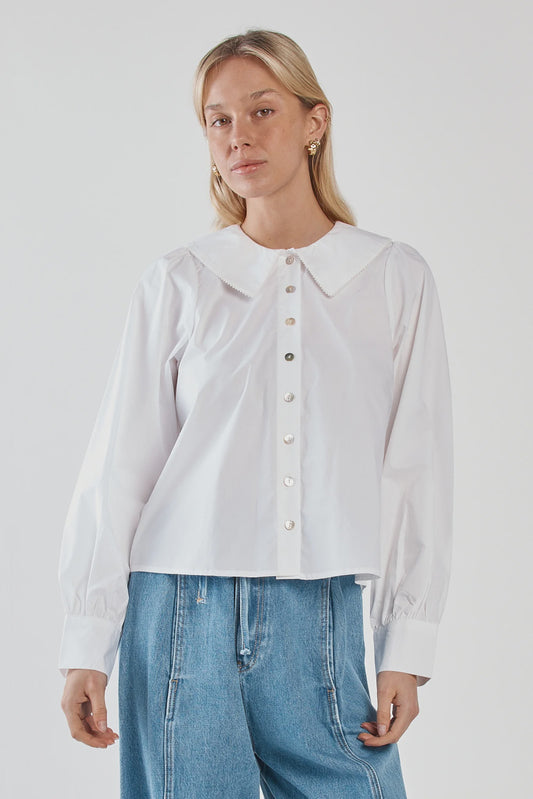 Sass Gypsy Large Collared Shirt - White
