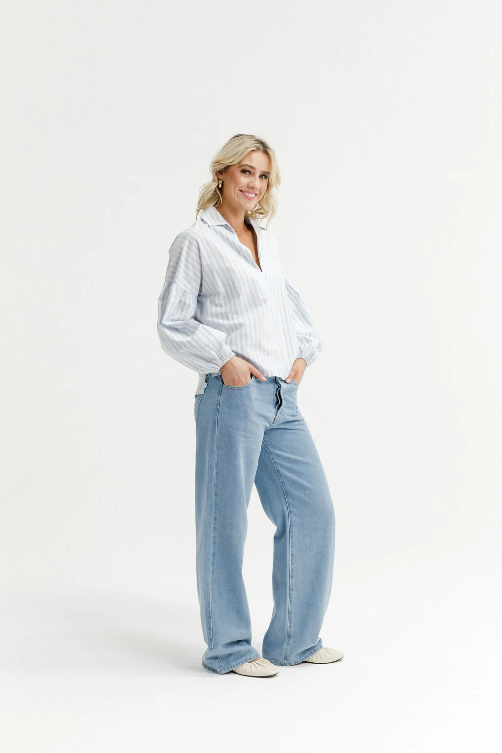 Homelee Stevie Shirt - Powder Blue Stripes