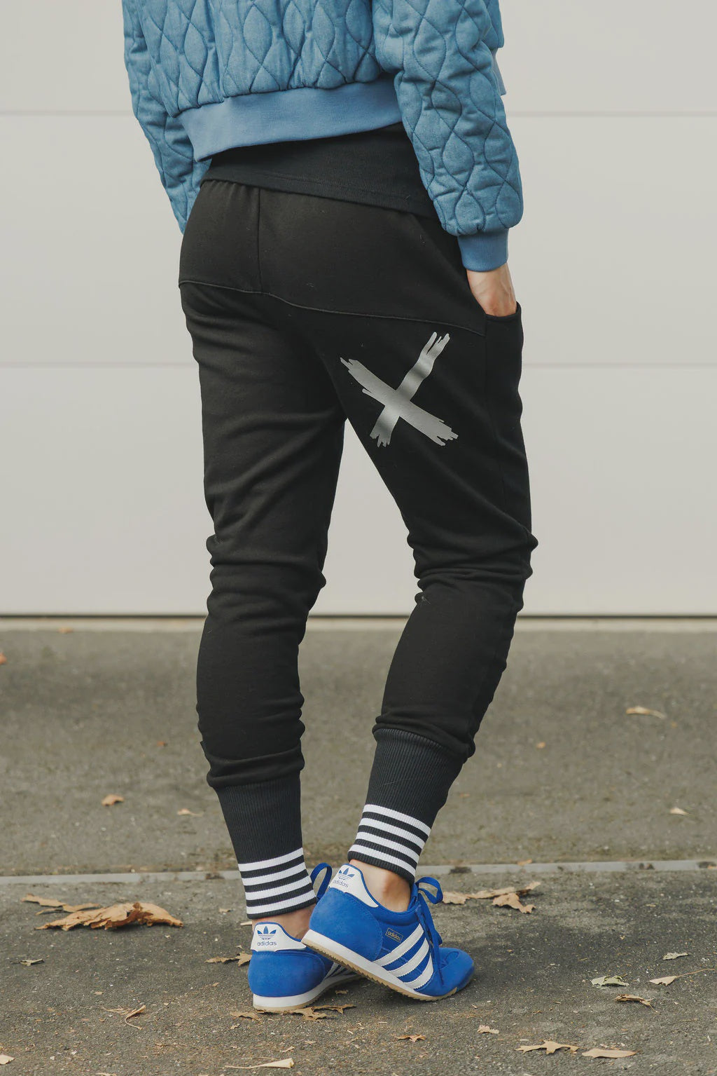 Homelee Apartment Pants - Alpine Weight - Black with Silver X & Striped Cuffs