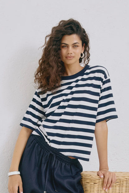 Eb & Ive Studio Stripe Tshirt - Indigo