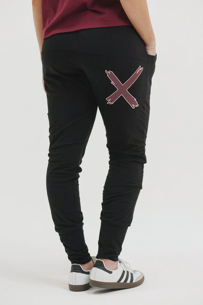 Homelee  Apartment Pants - Black with Merlot/Blush X