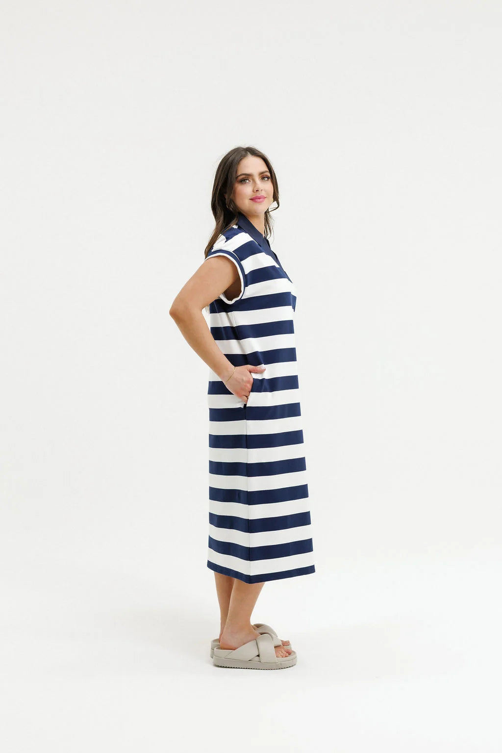 Homelee Della Dress - Navy Stripe