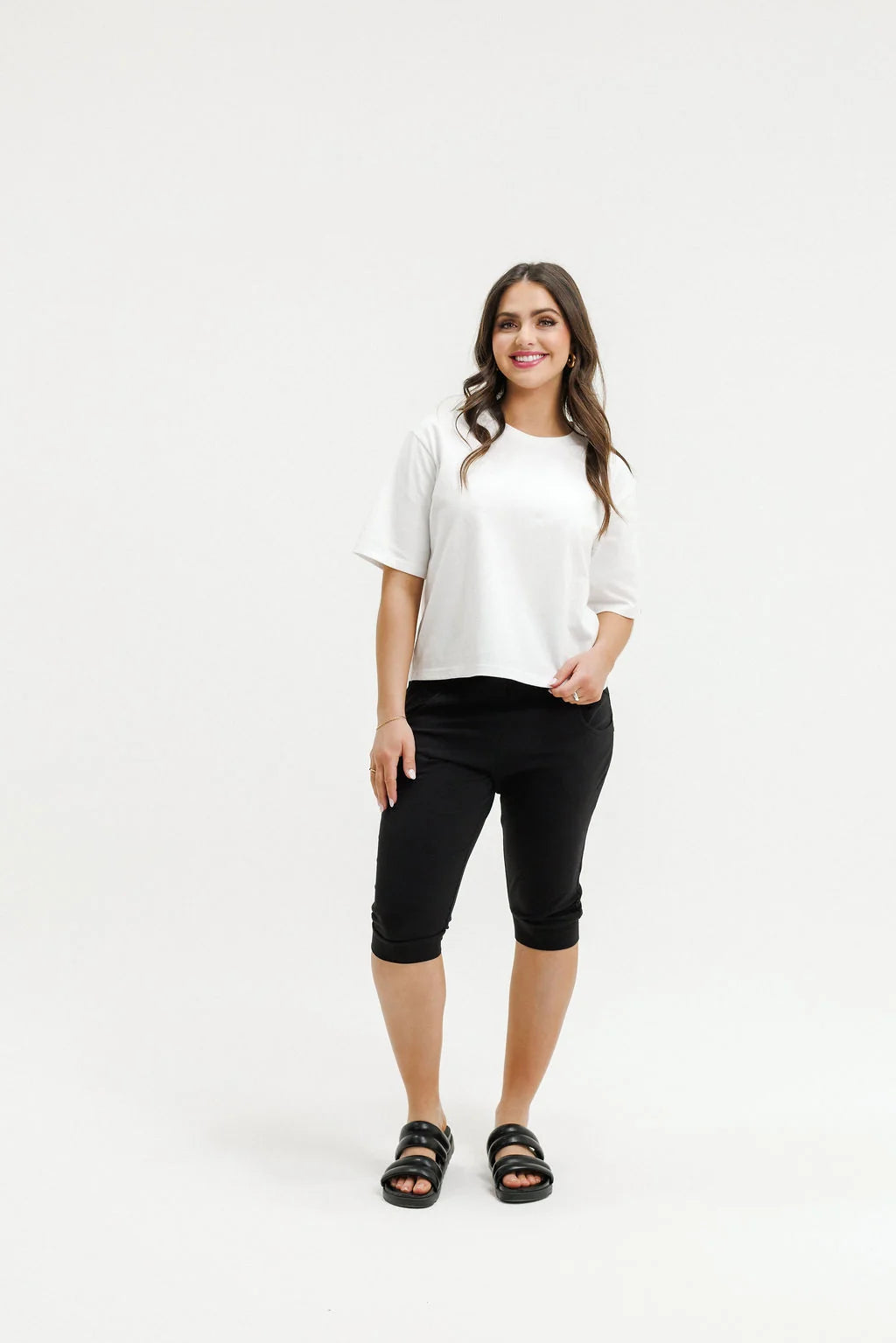 Homelee 3/4 Apartment Pants - Black with Cherry/ Blush Squiggle X