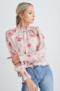 Ivy + Jack Emphatic Poppy Floral Shirred Neck L/S Top