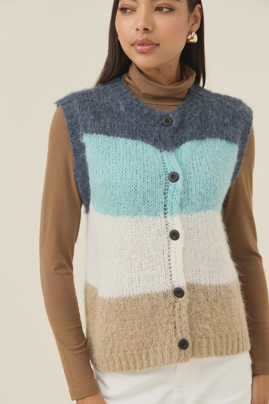 Isle of Mine Pallas Stripe Knit Vest - Ice Blue