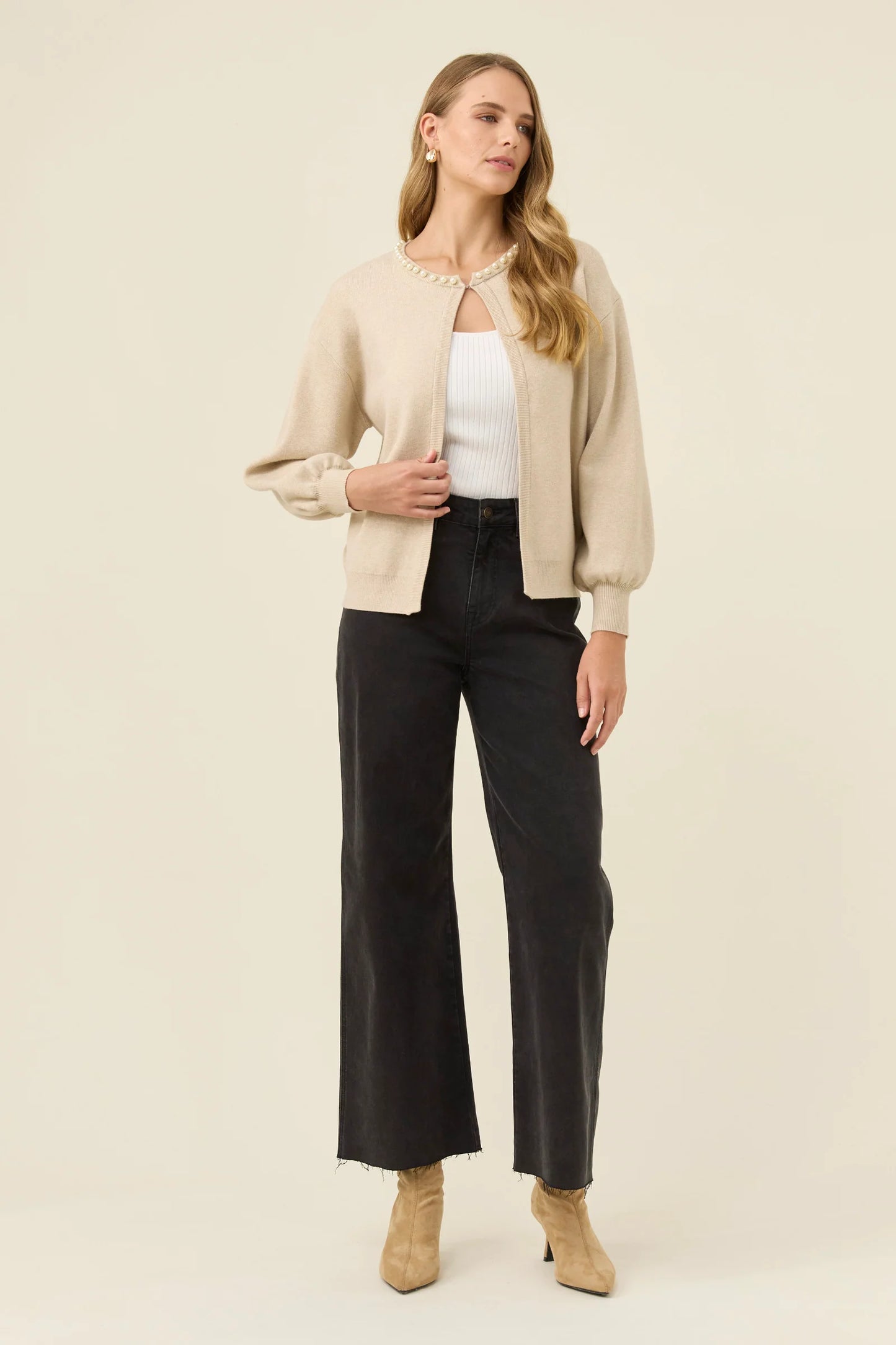 Isle of Mine Nell Pearl Cardigan - Stone