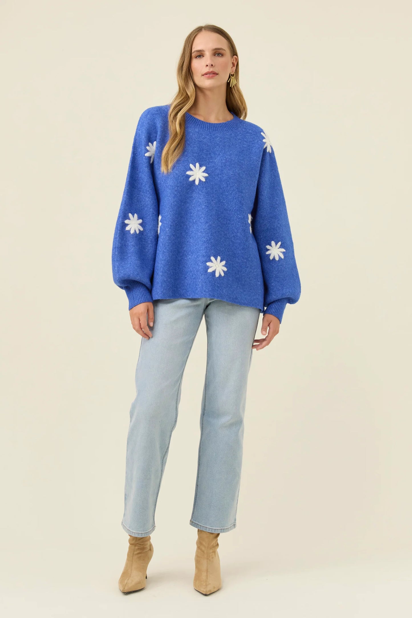 Isle of Mine Miru Stitch Flower Jumper - Cobalt