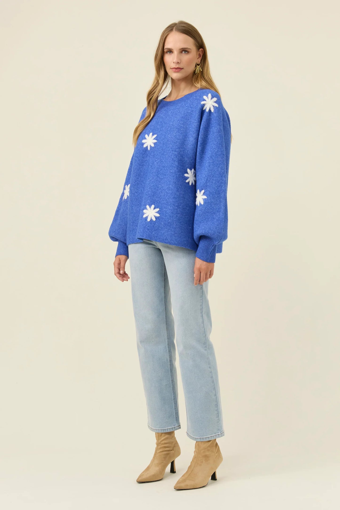 Isle of Mine Miru Stitch Flower Jumper - Cobalt