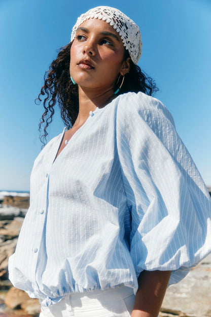 Isle Of Mine Lyndell Drawstring Top - Light Blue