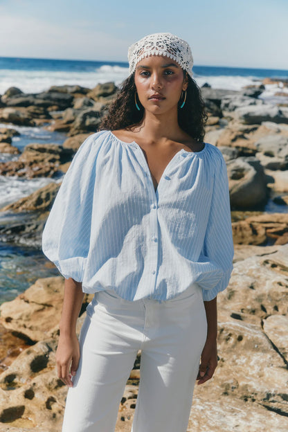 Isle Of Mine Lyndell Drawstring Top - Light Blue
