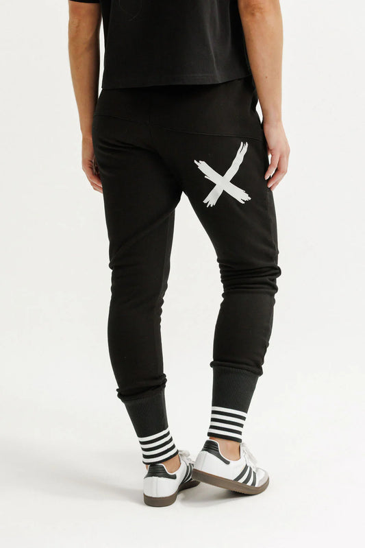 Homelee Apartment Pants - Alphine Weight - Black with Silver X & Striped Cuffs