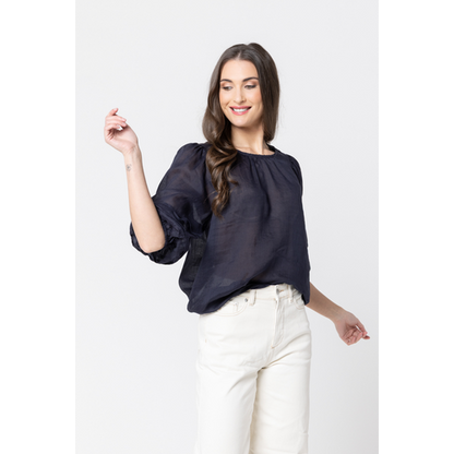 Leila + Luca Fateful Puff Sleeve Top - Navy