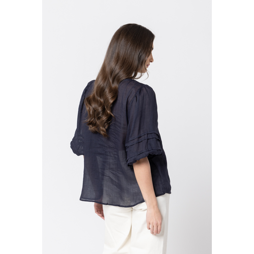 Leila + Luca Fateful Puff Sleeve Top - Navy
