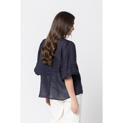 Leila + Luca Fateful Puff Sleeve Top - Navy