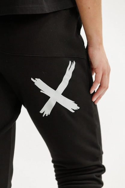 Homelee Apartment Pants - Alpine Weight - Black with Silver X & Striped Cuffs