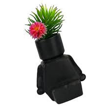 Urban Block Man Sitting Planter Black