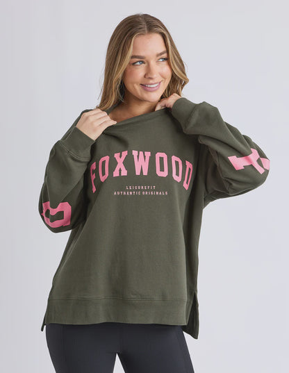 Foxwood Interval Crew -  Dark Khaki with Coral
