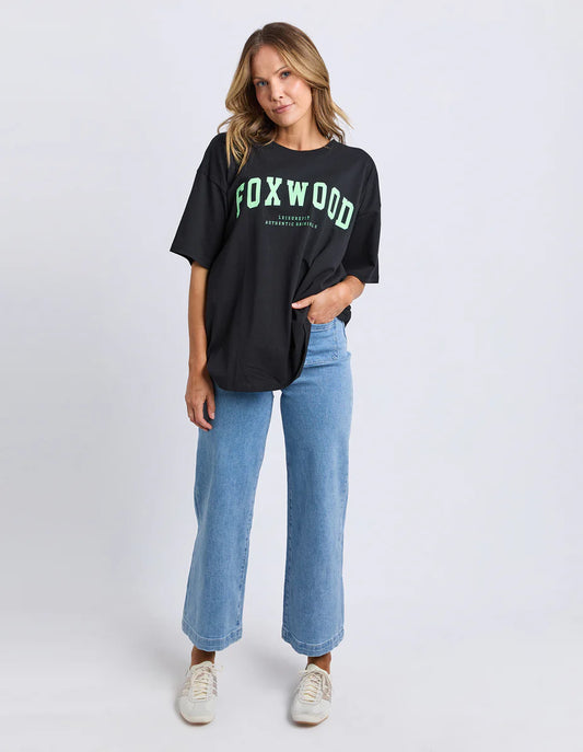 Foxwood Interval Tee - Washed Black with Bright Green