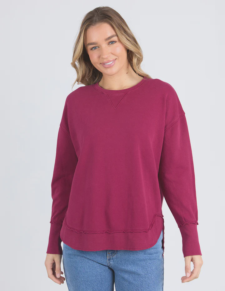 Foxwood Striped Delilah Crew - Beetroot Red
