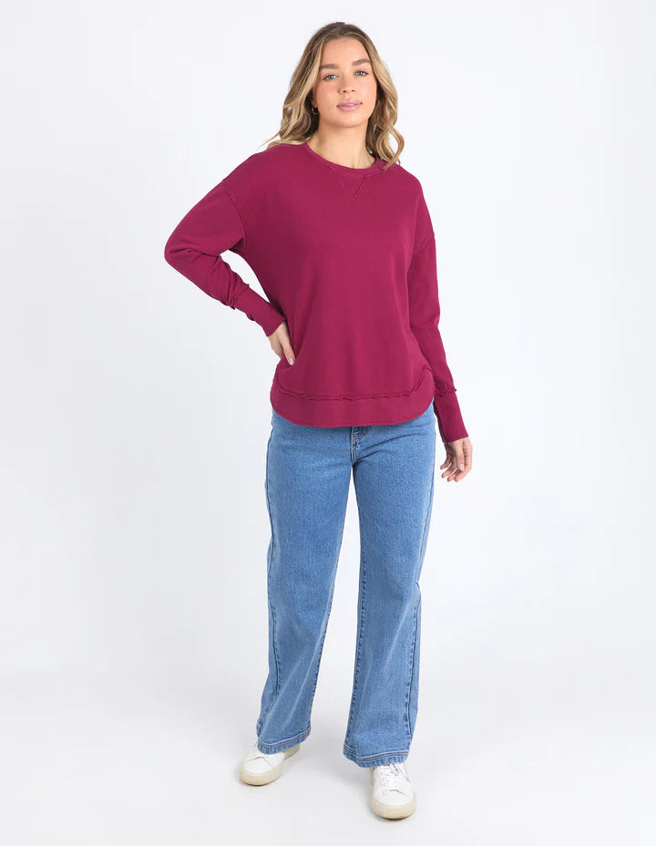 Foxwood Striped Delilah Crew - Beetroot Red