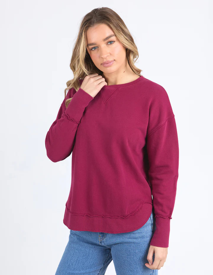 Foxwood Striped Delilah Crew - Beetroot Red