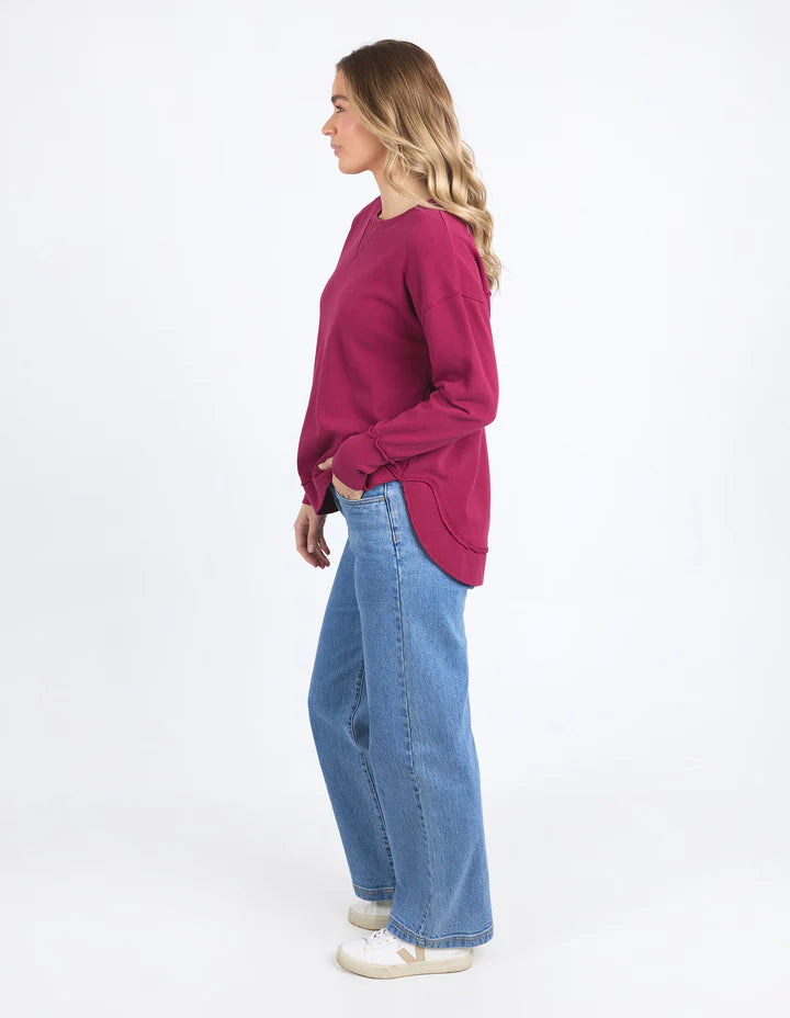 Foxwood Striped Delilah Crew - Beetroot Red