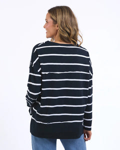 Foxwood Jayne Stripe Throw On Top - Navy & White Stripe