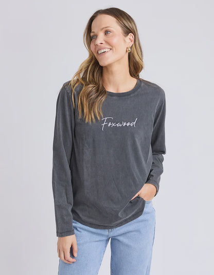 Foxwood Signature Long Sleeve Tee - Washed Black