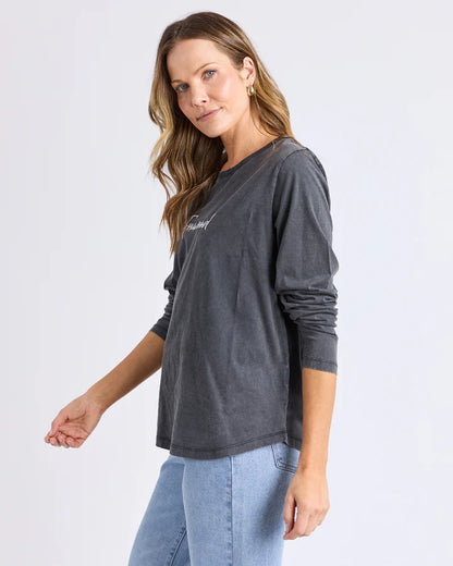 Foxwood Signature Long Sleeve Tee - Washed Black