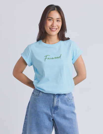 Foxwood Signature Contrast Tee - Light Blue with Lime Green