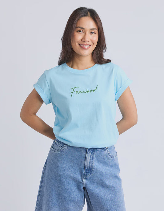 Foxwood Signature Contrast Tee - Light Blue with Lime Green