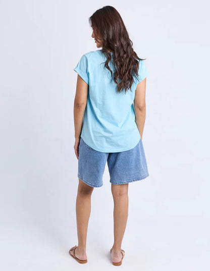 Foxwood Signature Contrast Tee - Light Blue with Lime Green