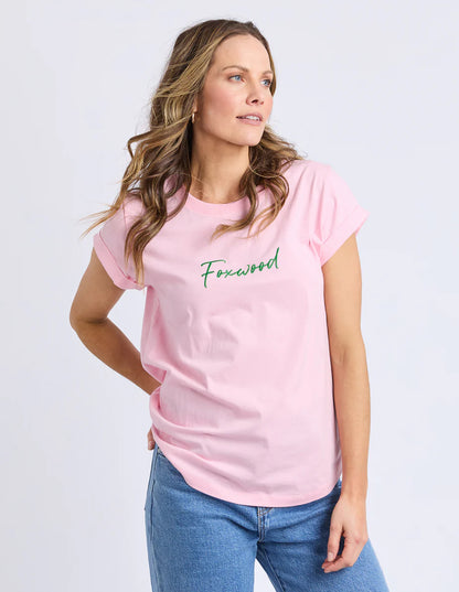 Foxwood Signature Contrast Tee - Pink with Emerald Green