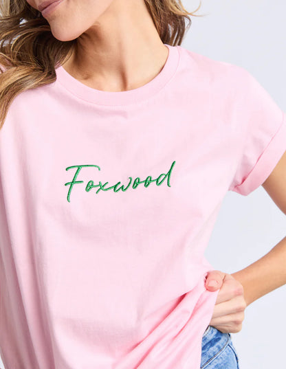 Foxwood Signature Contrast Tee - Pink with Emerald Green