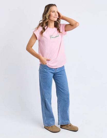 Foxwood Signature Contrast Tee - Pink with Emerald Green