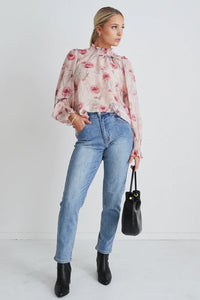 Ivy + Jack Emphatic Poppy Floral Shirred Neck L/S Top