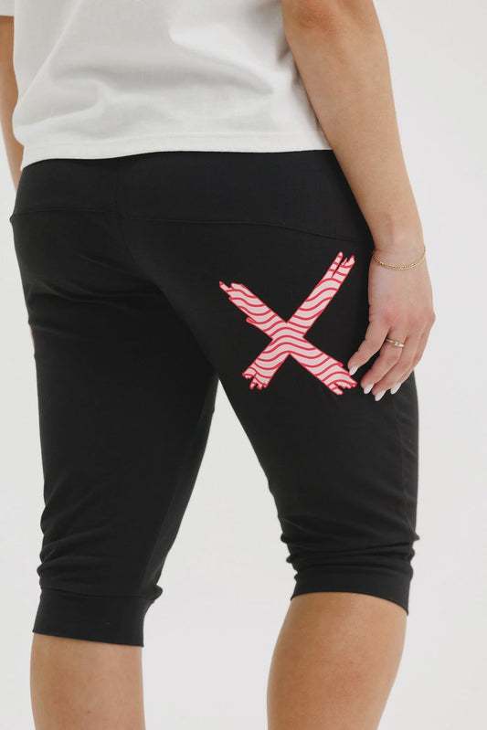 Homelee 3/4 Apartment Pants - Black with Cherry/ Blush Squiggle X