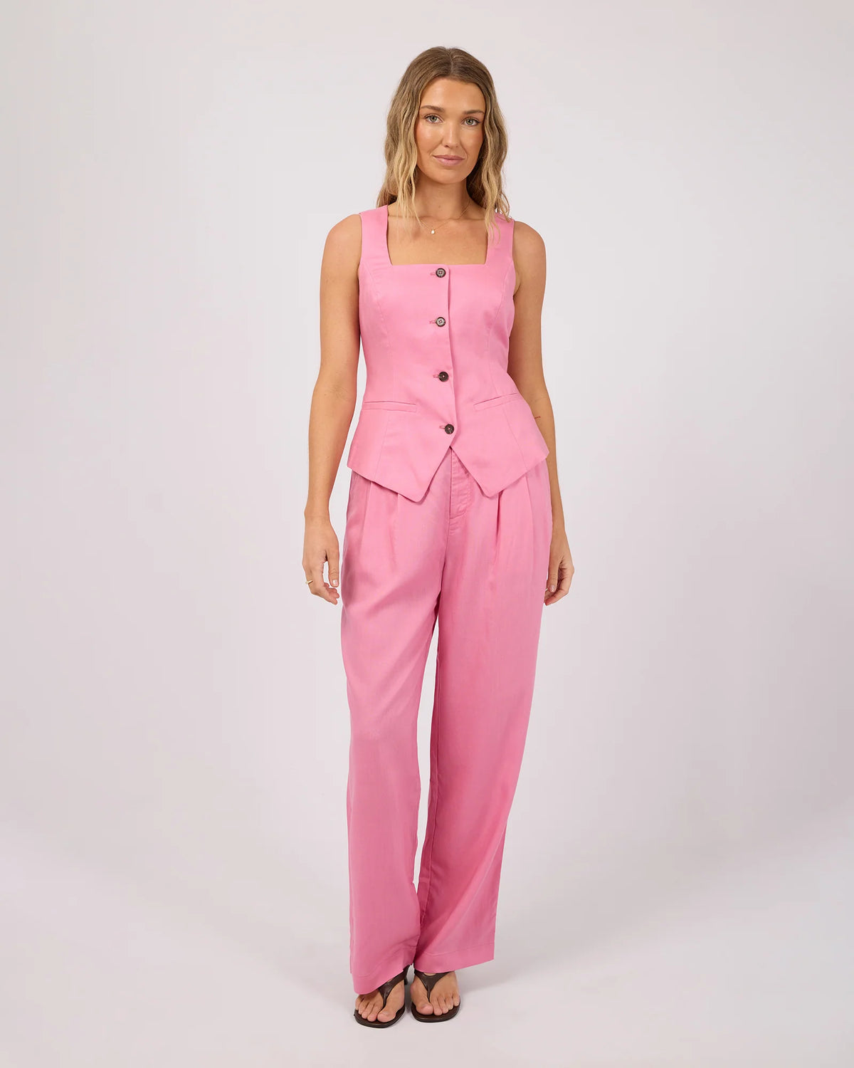 All About Eve Fern Linen Vest - Orchid